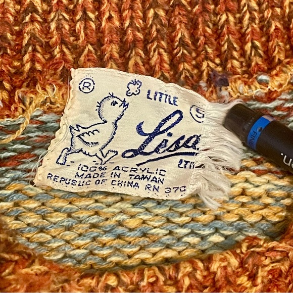 Vintage 1970s Space Dye Colorful Striped Knit Collared Sweater Size Small - Picture 10 of 11